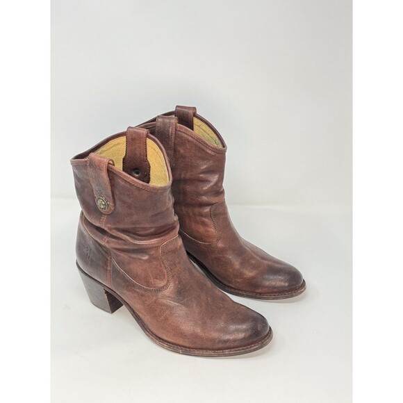 FRYE Jackie Womens Western Boots Brown Leather Button Short Booties Heeled US 11 - Picture 2 of 12